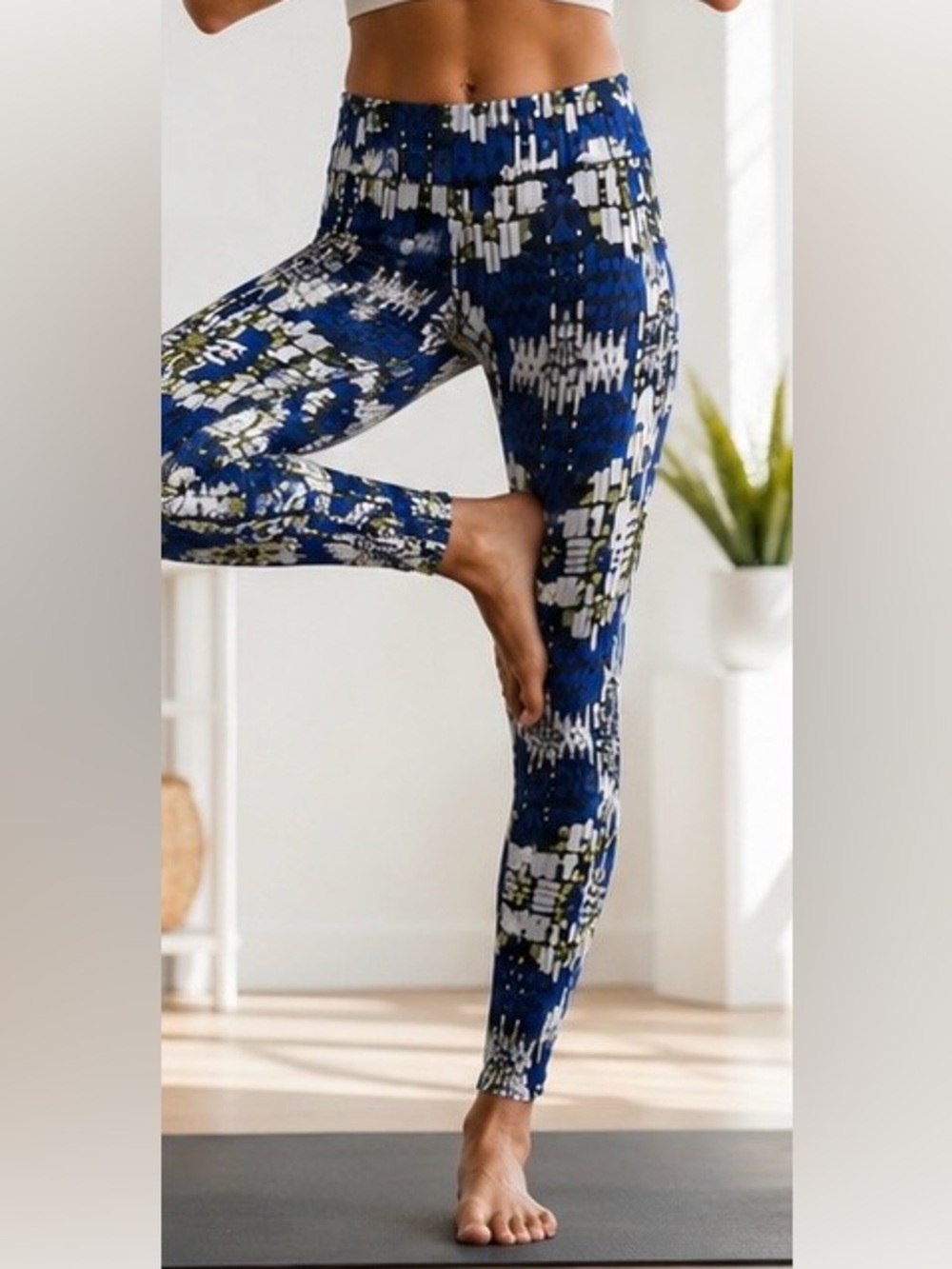 Satva Living Anya Organic Cotton Yoga Leggings Weave Print Athleisure CrossFit M